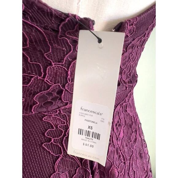 Francesca’s Beautiful Womens Deep Purple Lace Dress With Zipper Closure NWT XS - Picture 5 of 8